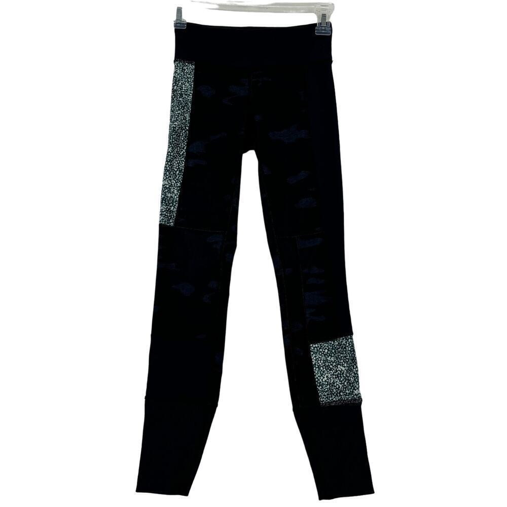 Lululemon Ankle Leggings Size 2 Navy Blue Camouflage Mixed Print Ribbed Hem‎